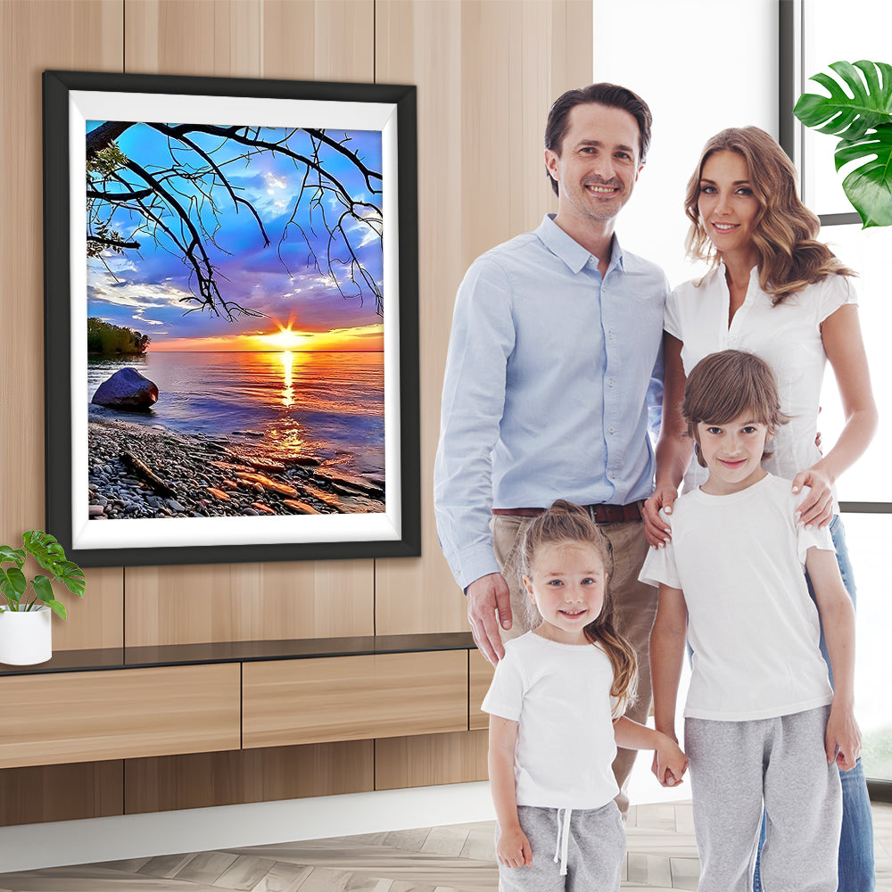 See und Baum bei Sonnenuntergang Diamond Painting