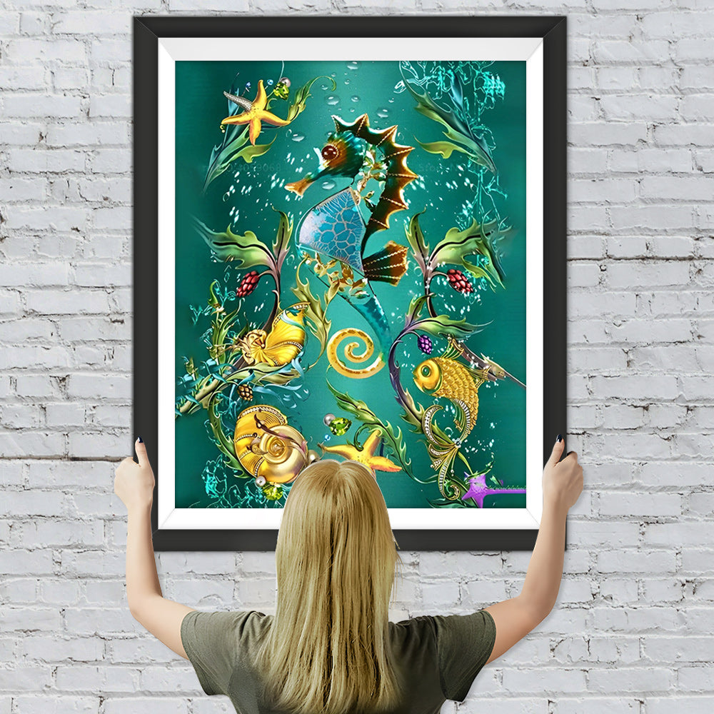 Seepferdchen im Grünen Meer Diamond Painting