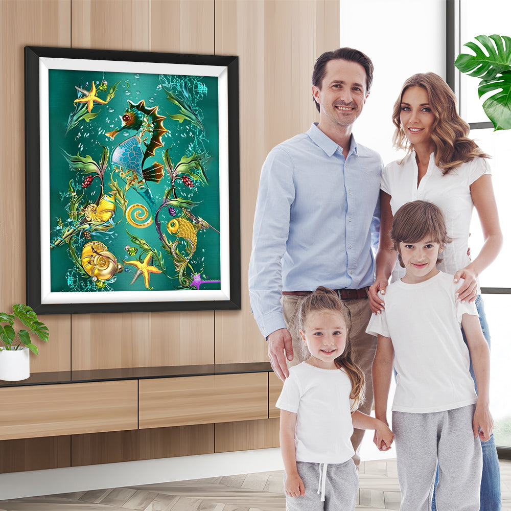 Seepferdchen im Grünen Meer Diamond Painting