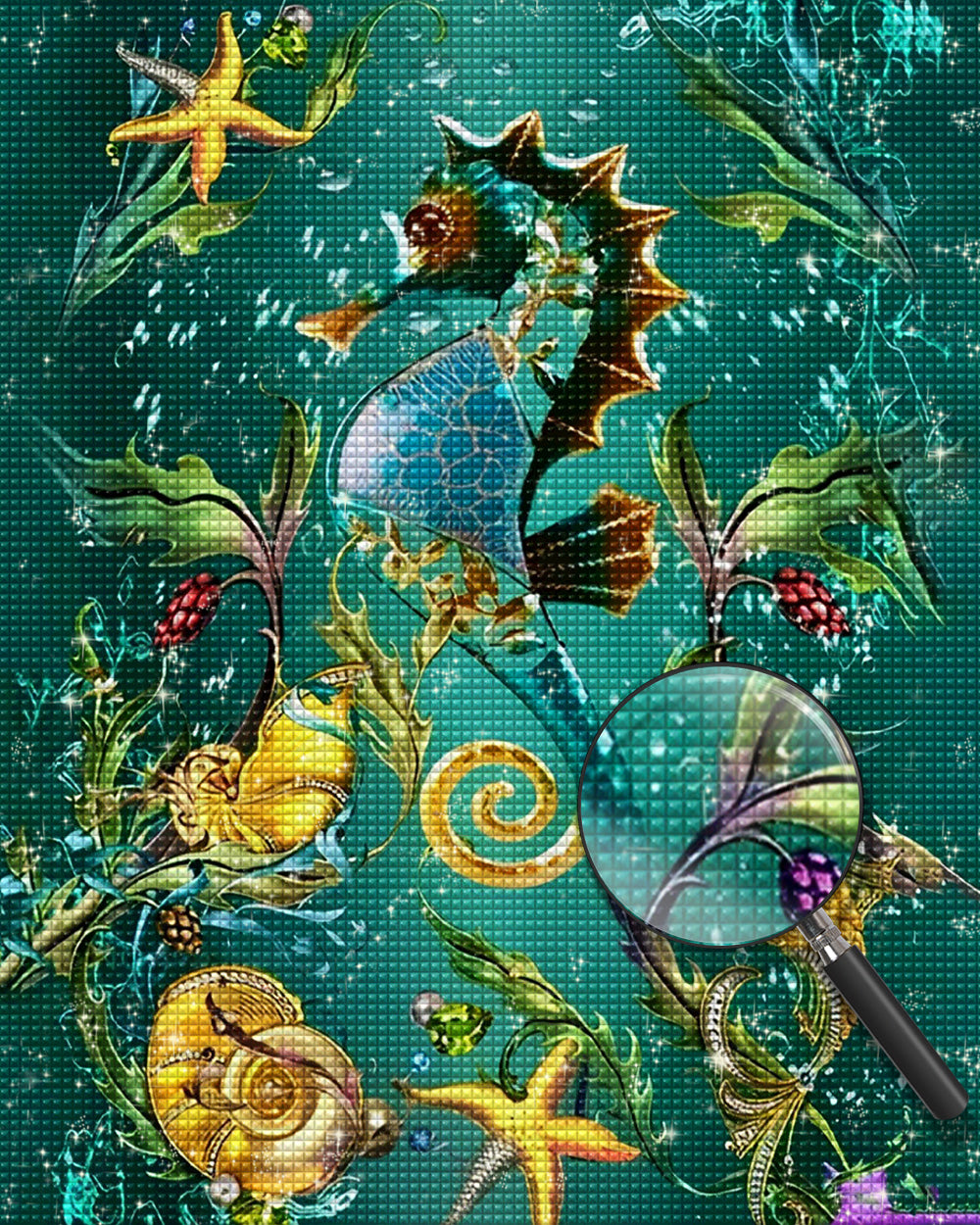 Seepferdchen im Grünen Meer Diamond Painting