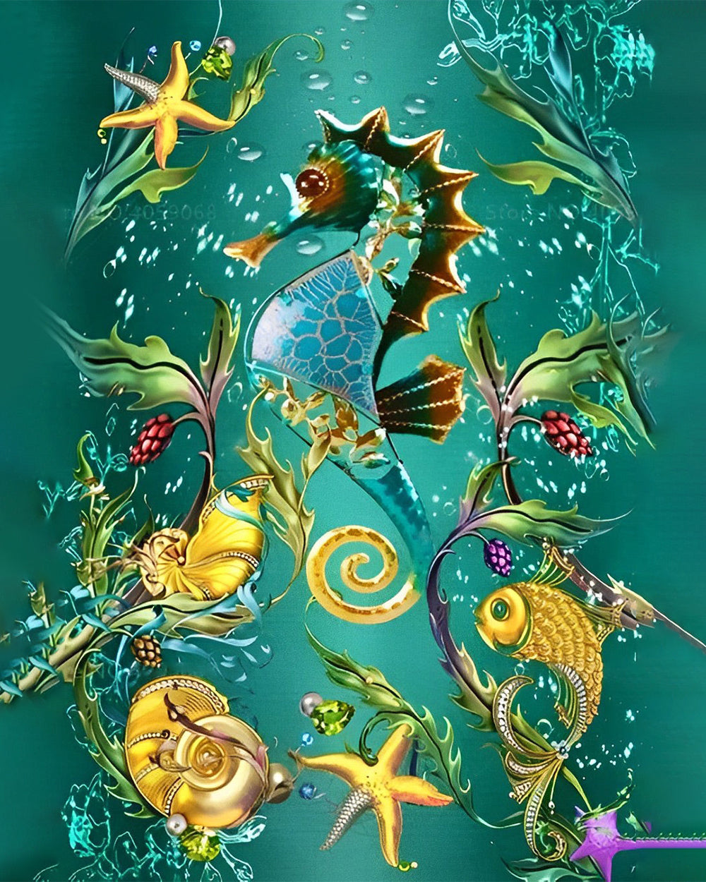 Seepferdchen im Grünen Meer Diamond Painting