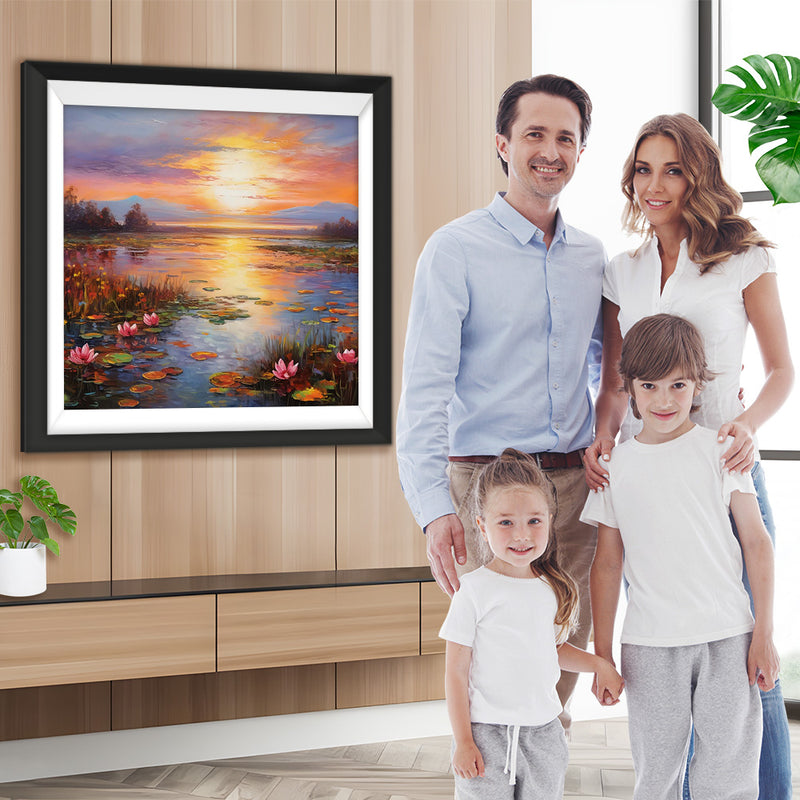 Seerosenteich bei Sonnenuntergang Diamond Painting