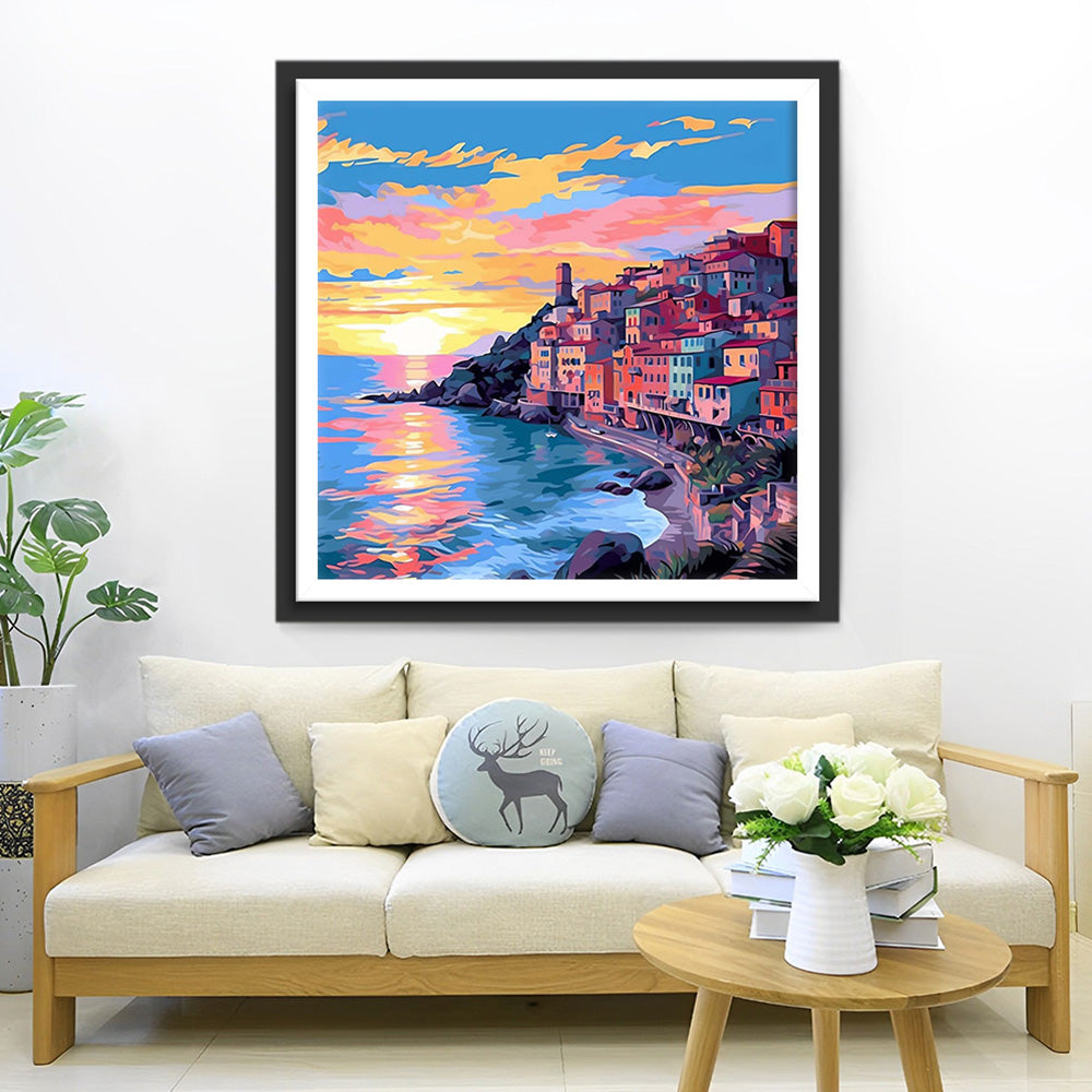 Seestadt am Abend Diamond Painting