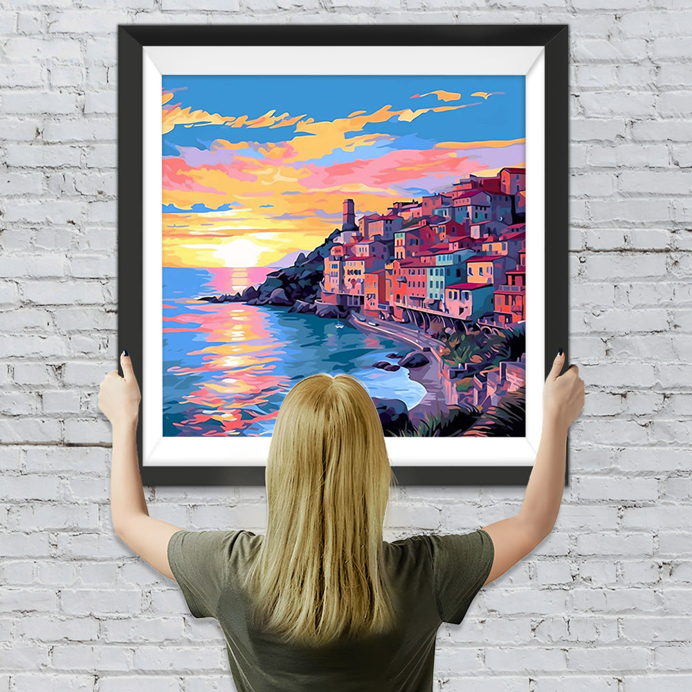 Seestadt am Abend Diamond Painting