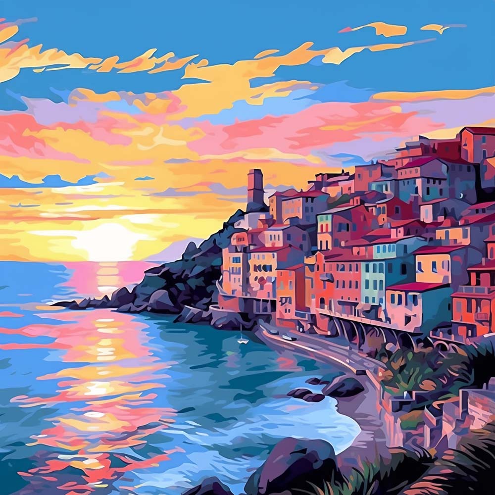 Seestadt am Abend Diamond Painting