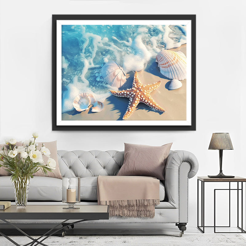 Seesterne und Muscheln am Strand Diamond Painting