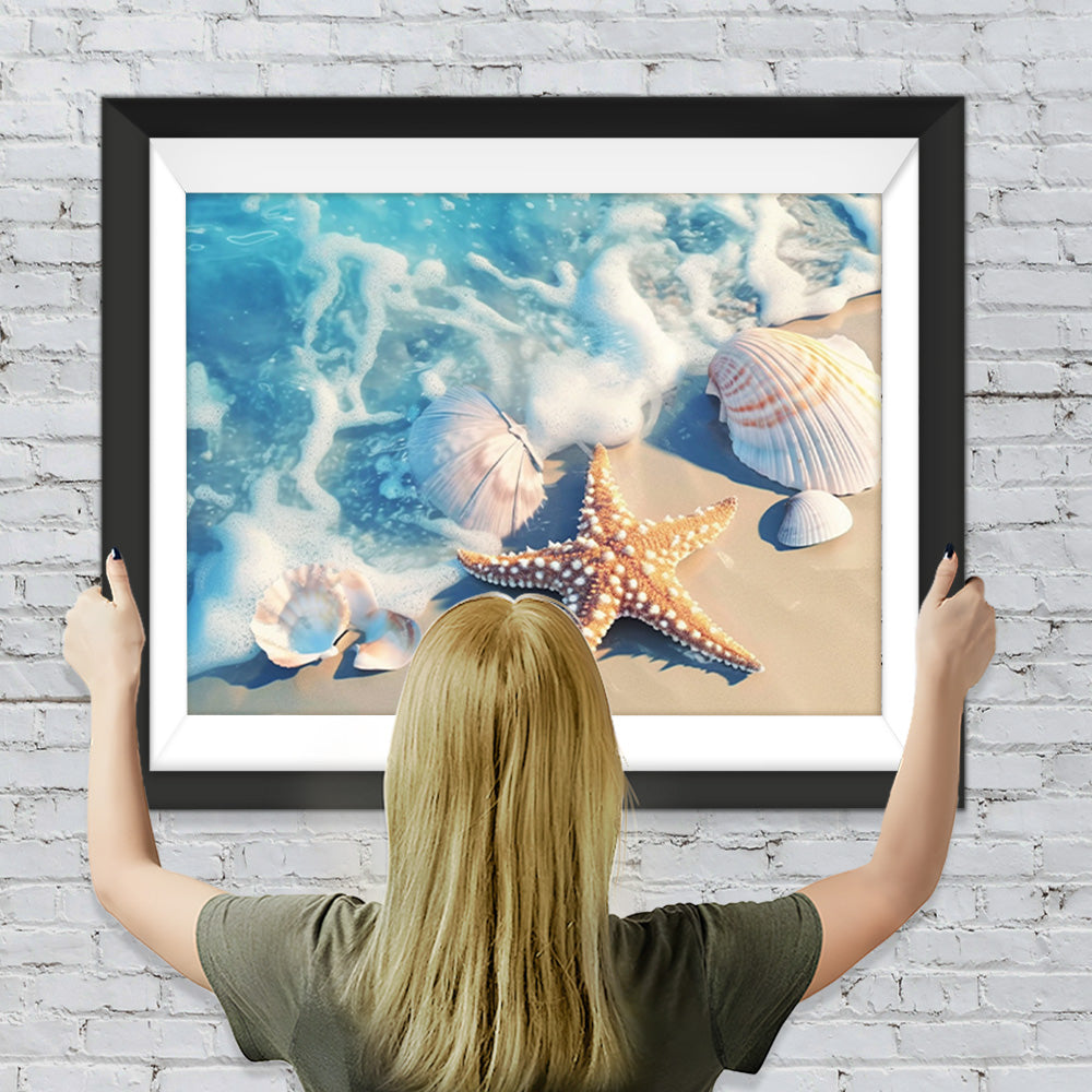 Seesterne und Muscheln am Strand Diamond Painting