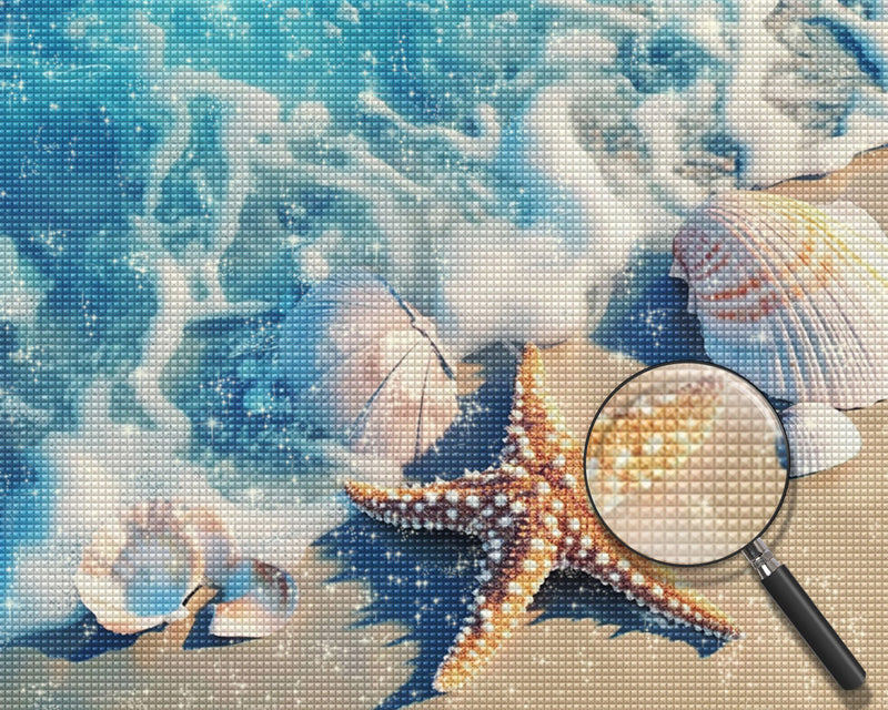 Seesterne und Muscheln am Strand Diamond Painting