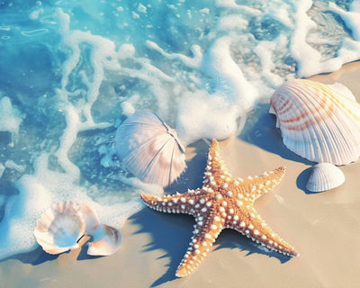 Seesterne und Muscheln am Strand Diamond Painting