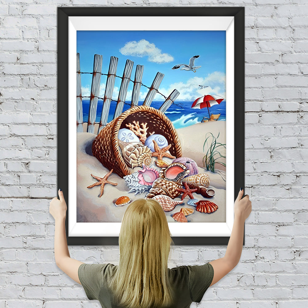 Seesterne und Muscheln am Strand Diamond Painting