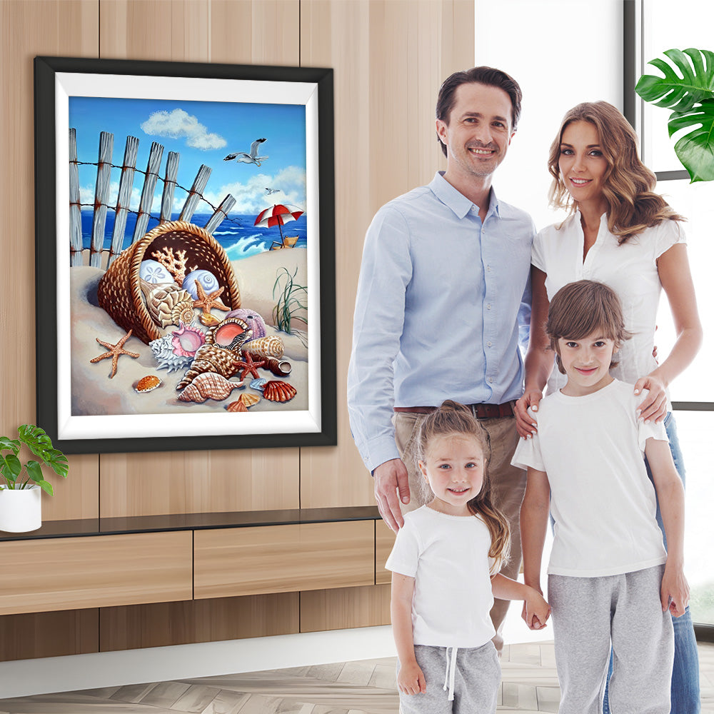 Seesterne und Muscheln am Strand Diamond Painting