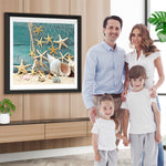 Seesterne und Seeschnecke auf Fischernetz Diamond Painting