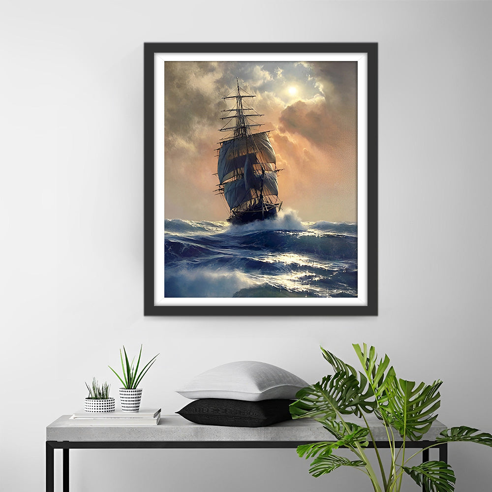 Segelboot unter dunklen Wolken Diamond Painting