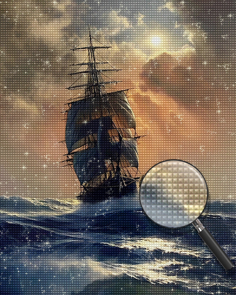 Segelboot unter dunklen Wolken Diamond Painting