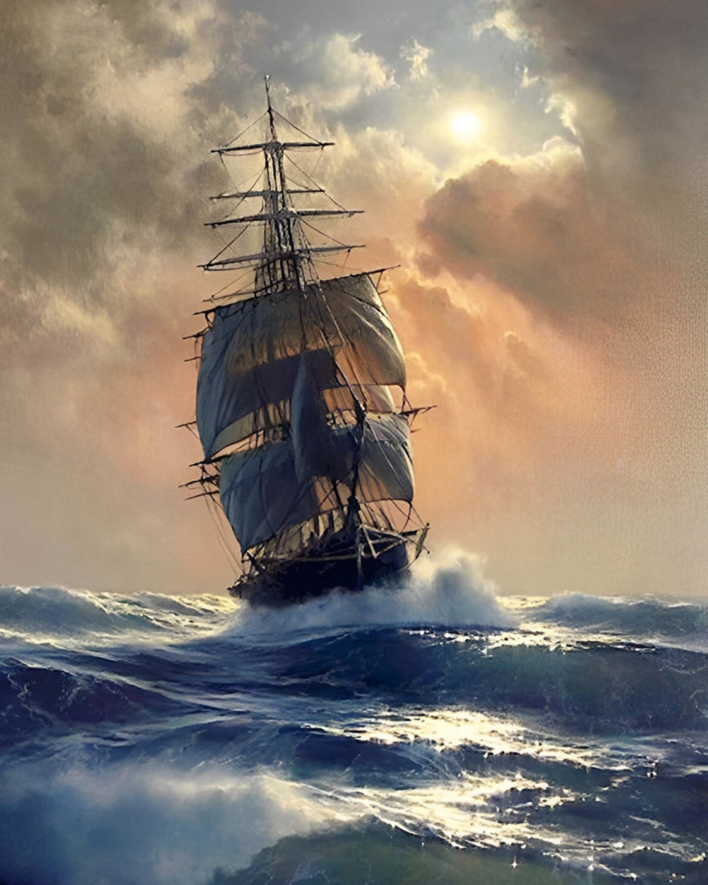 Segelboot unter dunklen Wolken Diamond Painting