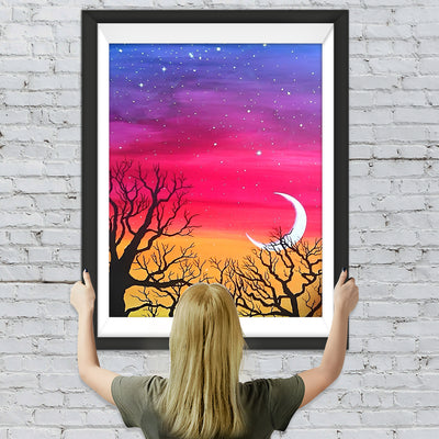 Sichelmond und Baum-Schatten Diamond Painting