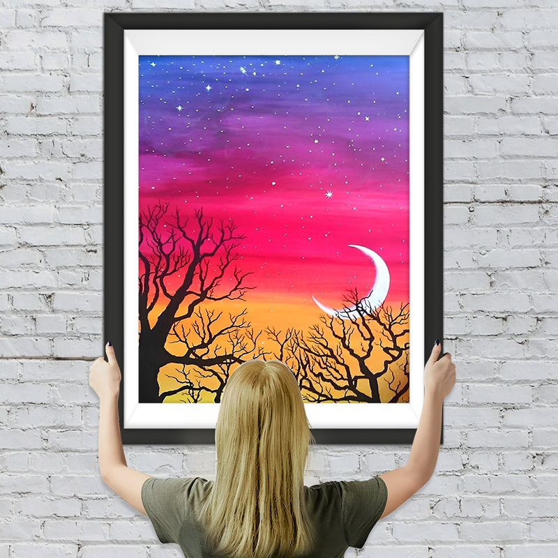 Sichelmond und Baum-Schatten Diamond Painting