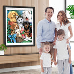 Sieben Hunde und Tulpen Diamond Painting