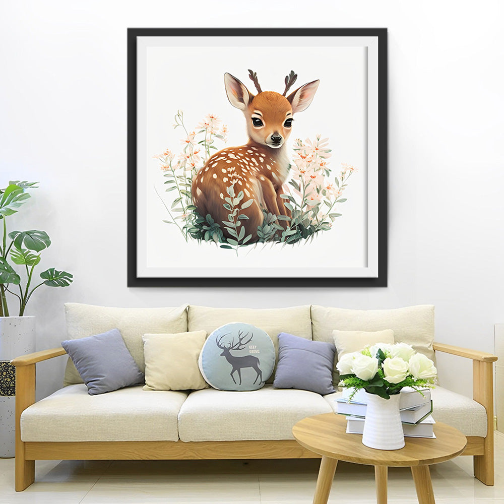 Sikahirsch in den Blumen Diamond Painting