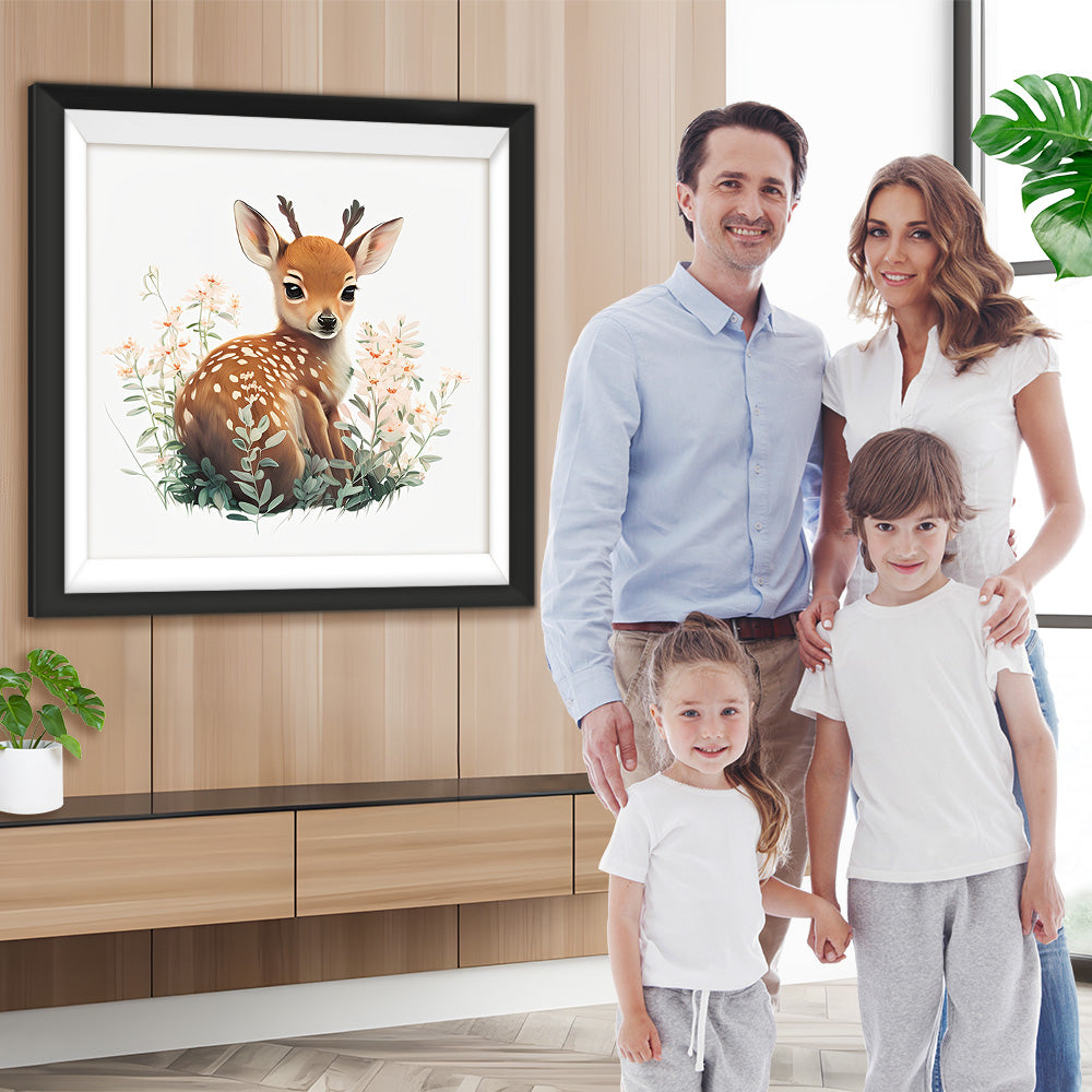 Sikahirsch in den Blumen Diamond Painting