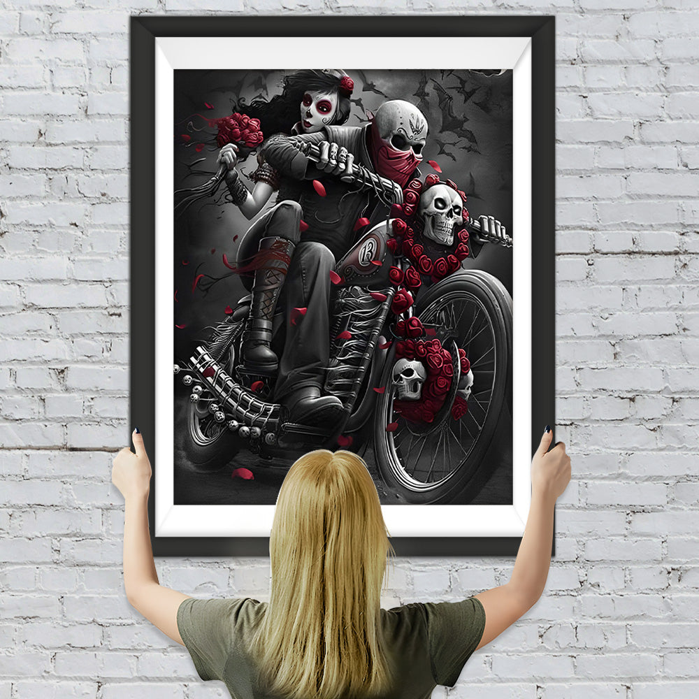 Skelett-Braut und Bräutigam auf Motorrad Diamond Painting