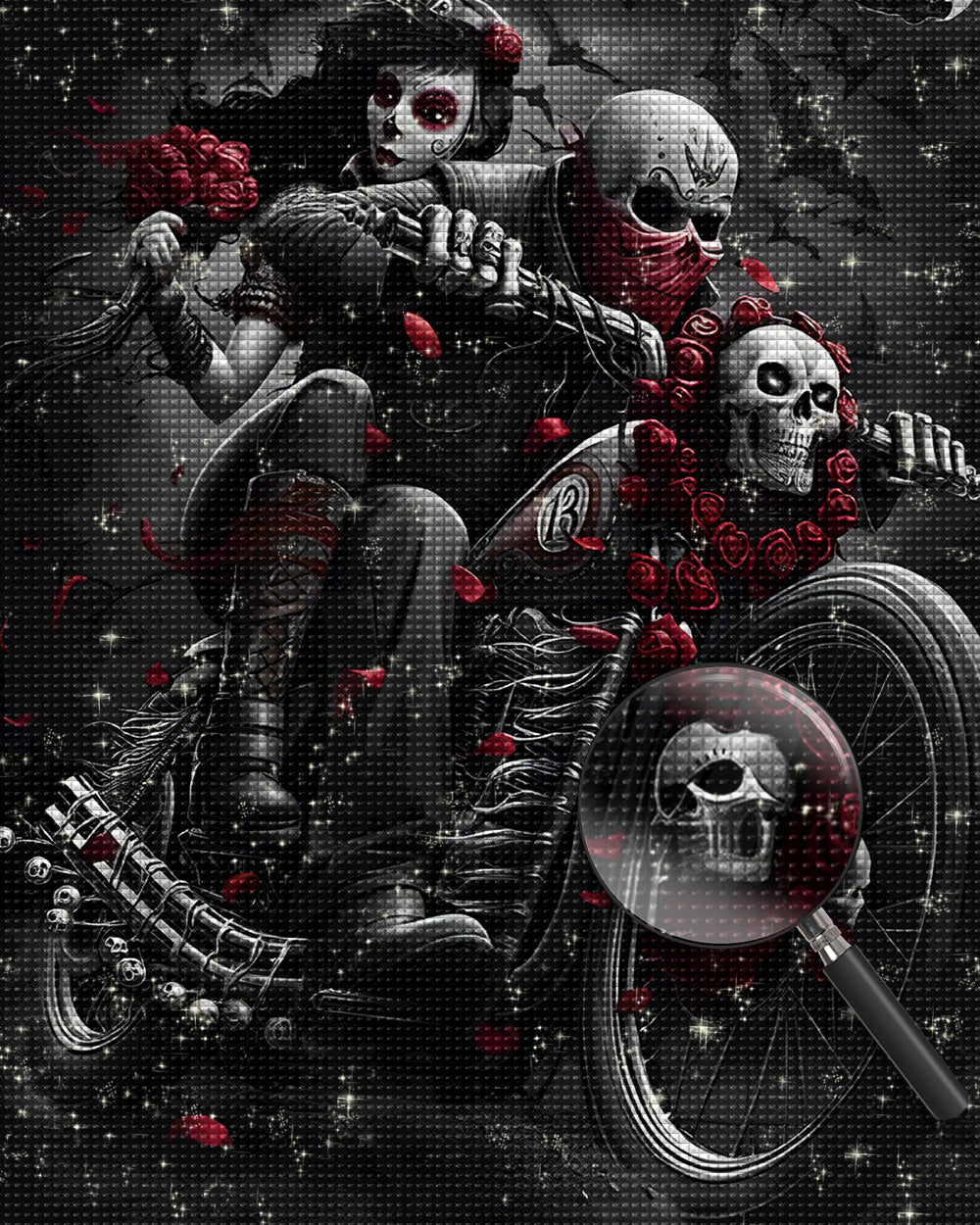 Skelett-Braut und Bräutigam auf Motorrad Diamond Painting