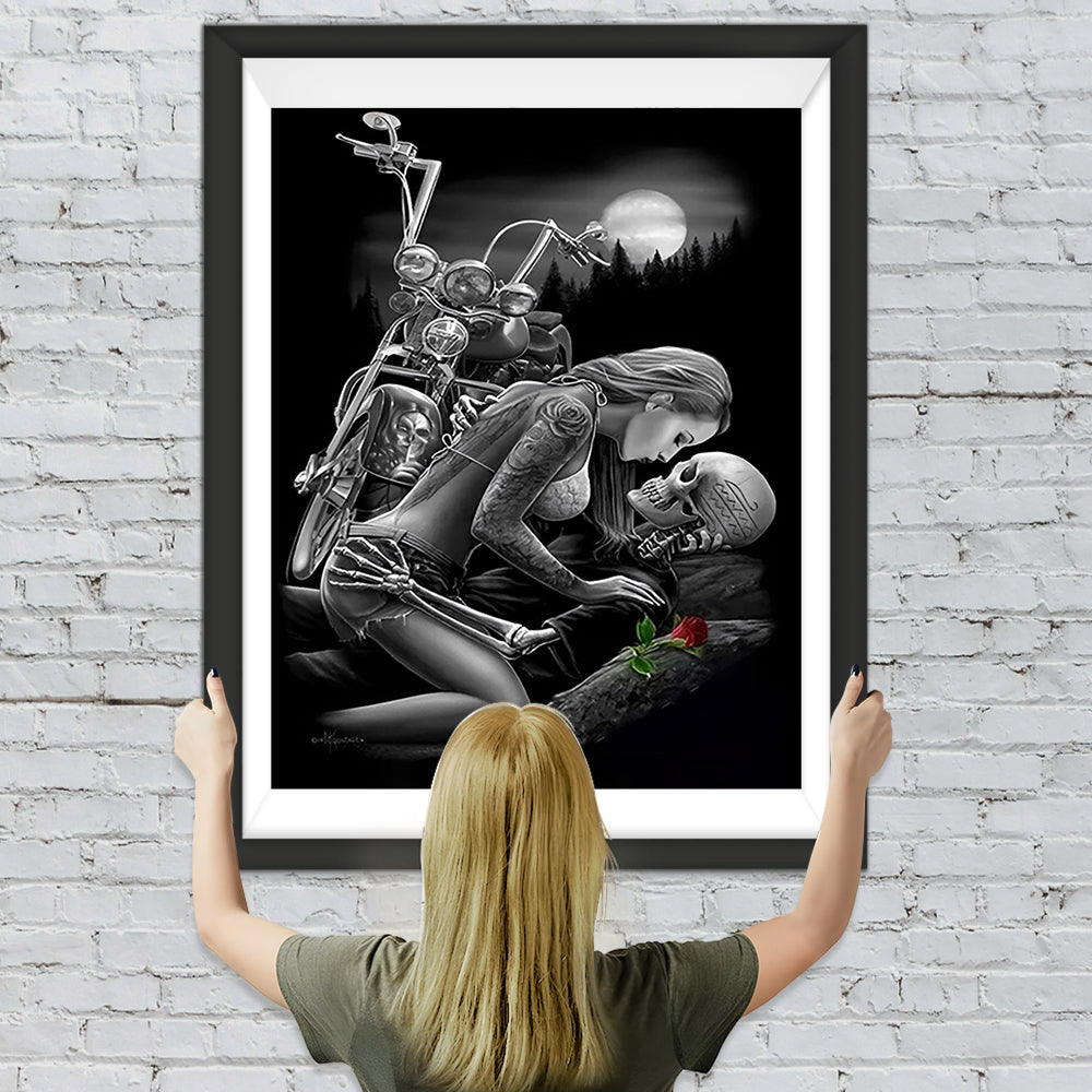 Skelett Liebespaar Motorrad Diamond Painting