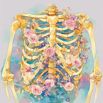 Skelett und rosa Blumen Diamond Painting