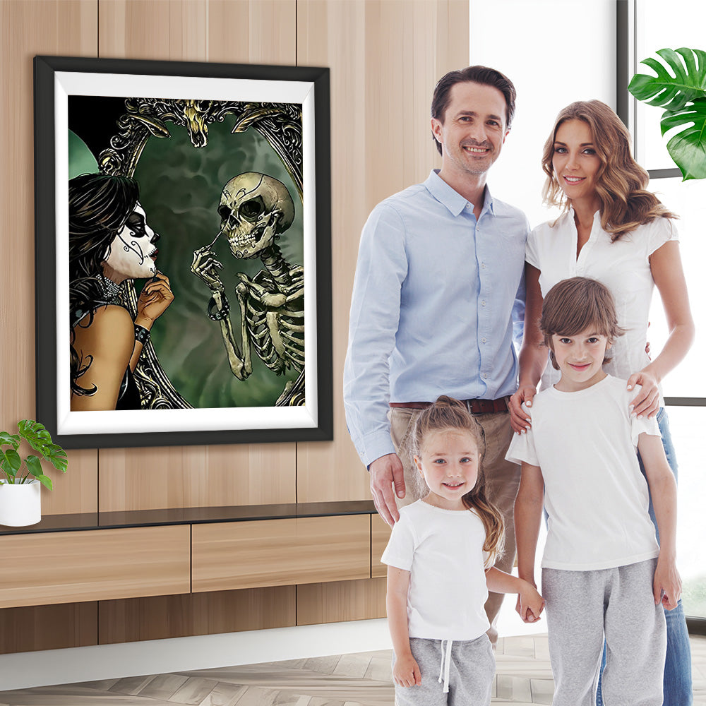 Skelettschönheit schaut in den Spiegel Diamond Painting