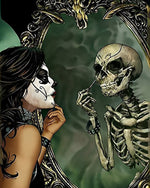 Skelettschönheit schaut in den Spiegel Diamond Painting