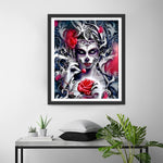 Skelettschönheit und rote Rosen Diamond Painting