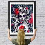 Skelettschönheit und rote Rosen Diamond Painting
