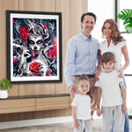 Skelettschönheit und rote Rosen Diamond Painting