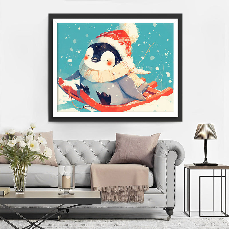 Skifahrender Kleiner Pinguin Diamond Painting