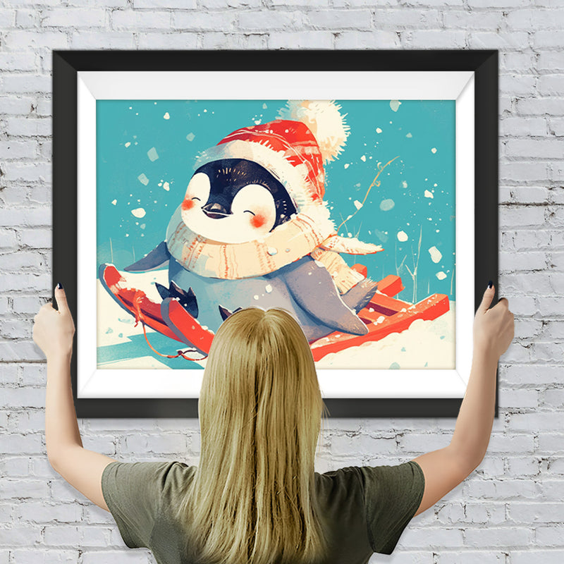 Skifahrender Kleiner Pinguin Diamond Painting