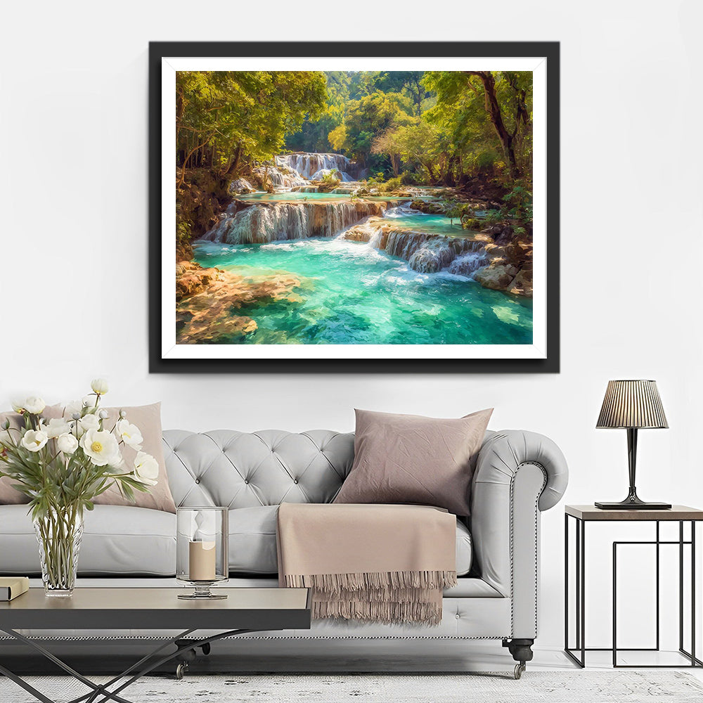Smaragdgrüner mehrstufiger Wasserfall Diamond Painting
