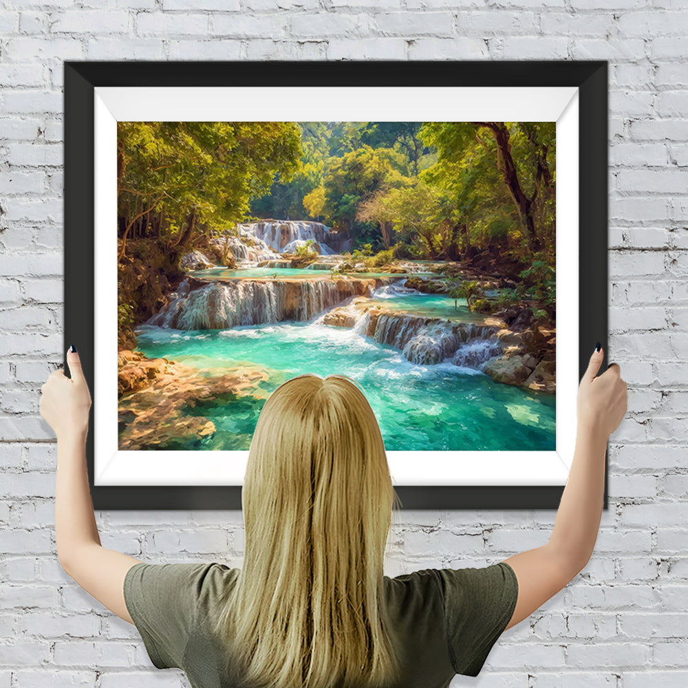 Smaragdgrüner mehrstufiger Wasserfall Diamond Painting