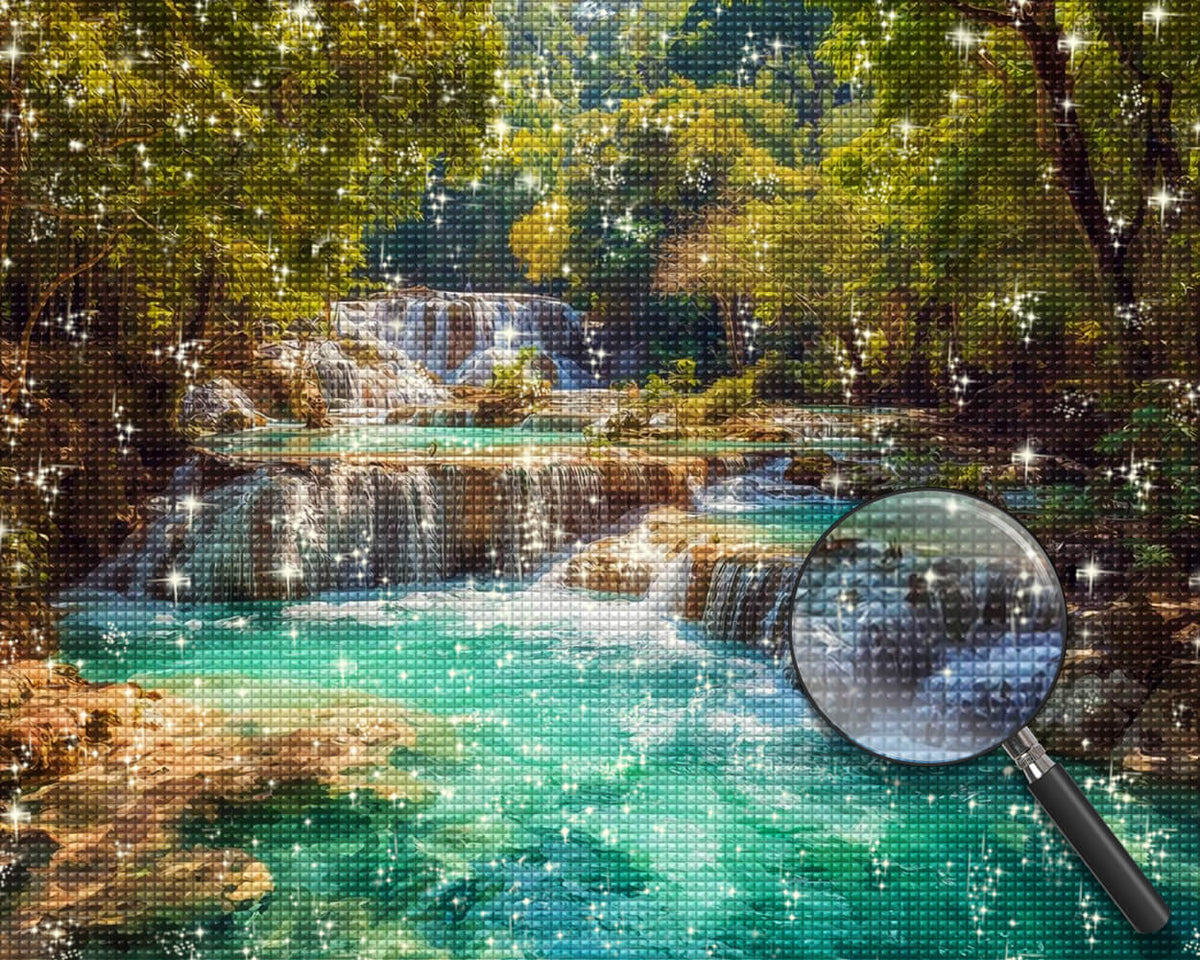 Smaragdgrüner mehrstufiger Wasserfall Diamond Painting