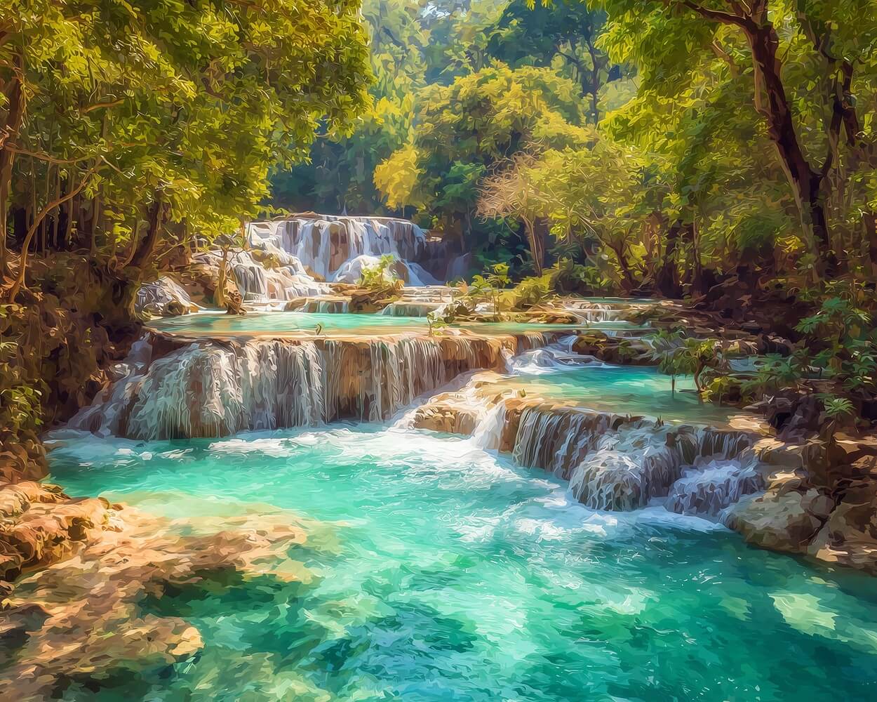 Smaragdgrüner mehrstufiger Wasserfall Diamond Painting