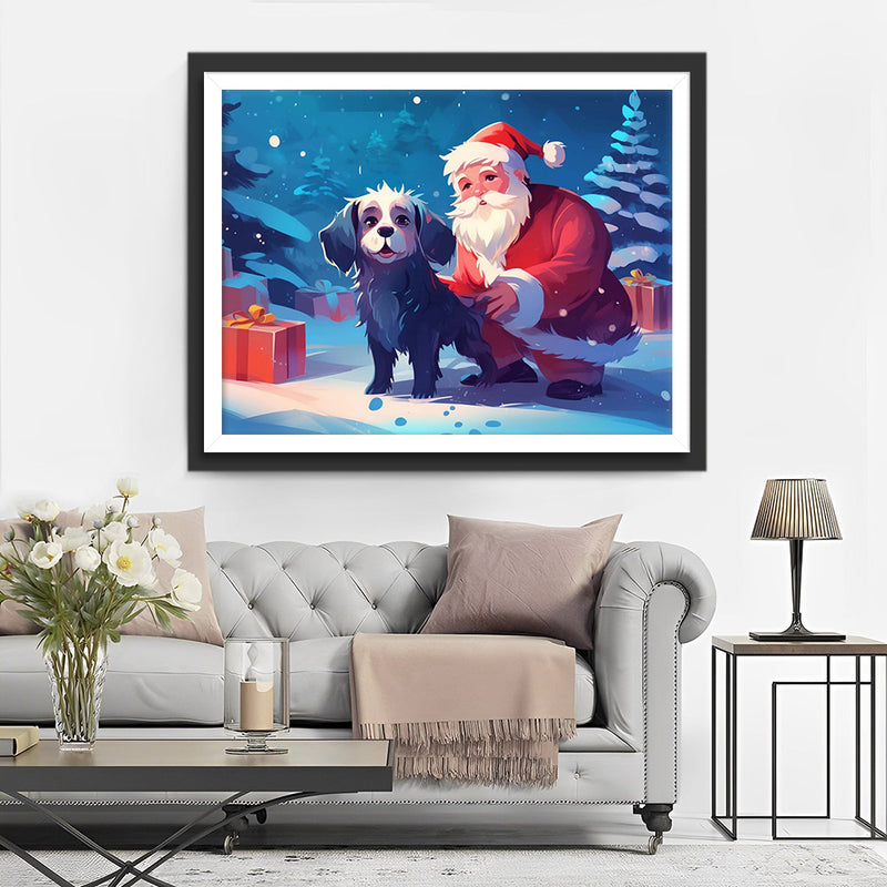 Snata und Schwarzer Hund Diamond Painting