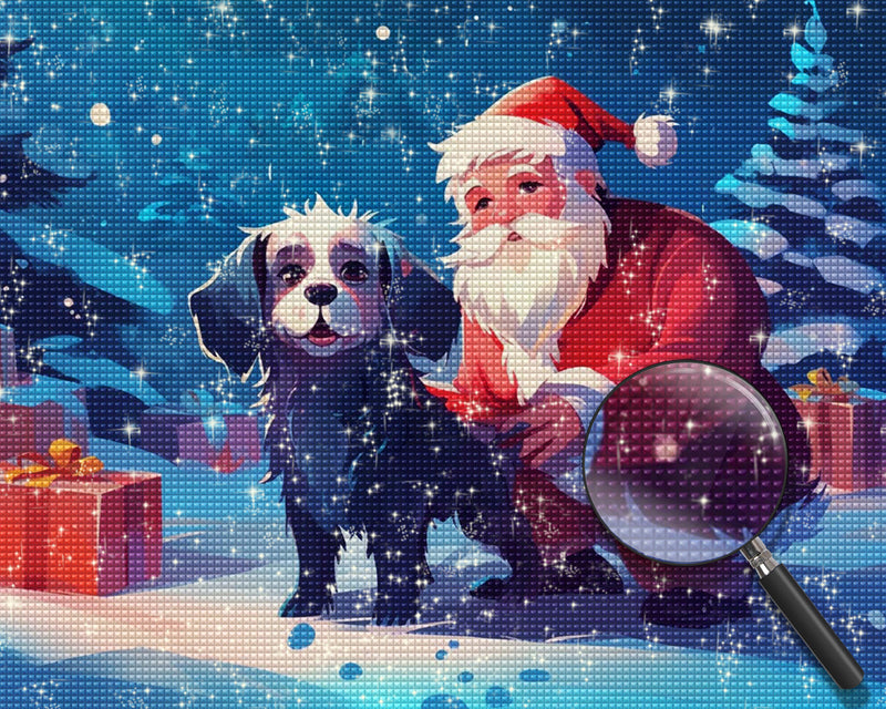 Snata und Schwarzer Hund Diamond Painting