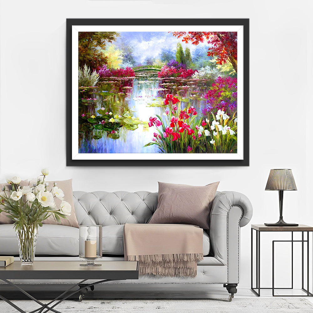Sommerblumen Teich Diamond Painting
