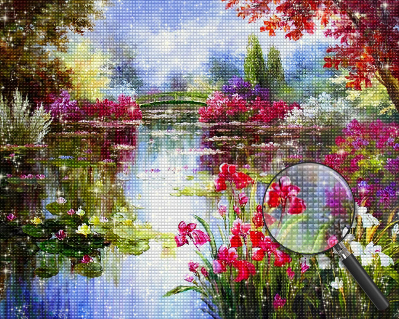Sommerblumen Teich Diamond Painting