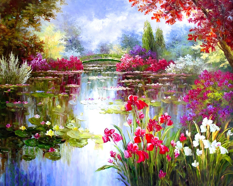 Sommerblumen Teich Diamond Painting