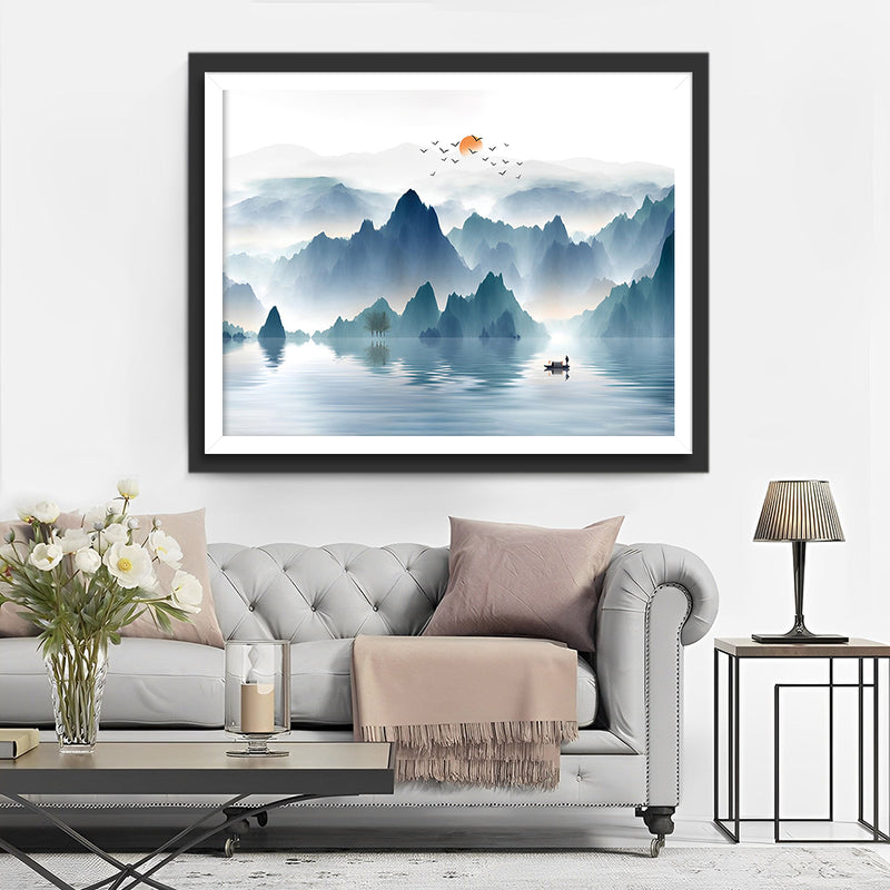 Sonnenaufgang Berg in Tinte Malerei Stil Diamond Painting