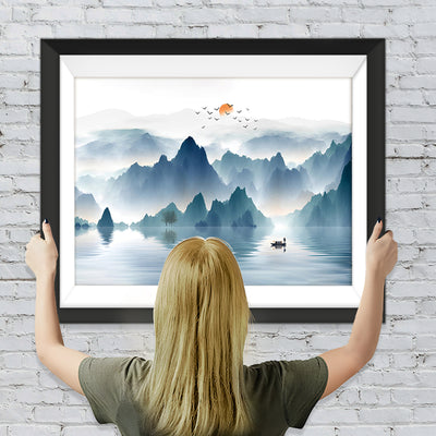 Sonnenaufgang Berg in Tinte Malerei Stil Diamond Painting