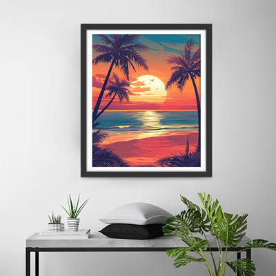 Sonnenaufgang über dem Meer und den Palmen Diamond Painting