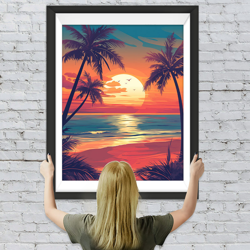 Sonnenaufgang über dem Meer und den Palmen Diamond Painting