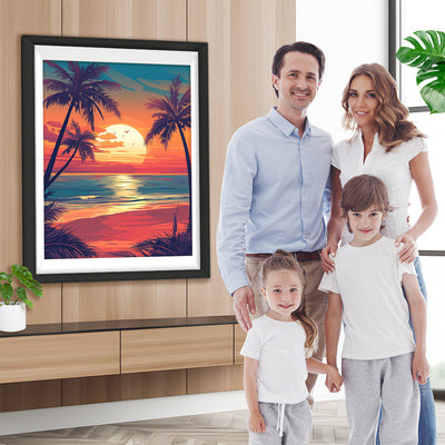 Sonnenaufgang über dem Meer und den Palmen Diamond Painting
