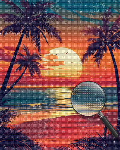 Sonnenaufgang über dem Meer und den Palmen Diamond Painting